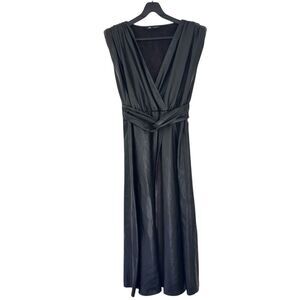 Zara Black Faux Leather Shoulder Pads Midi Dress Size Medium